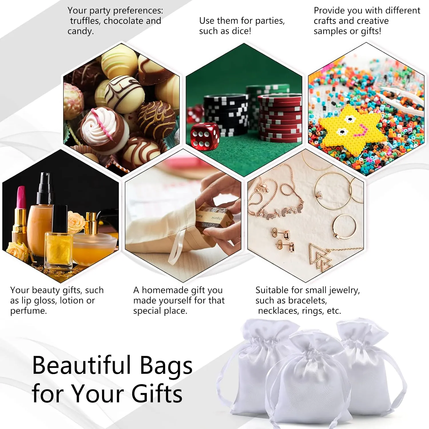 50 Pieces 3 x 4 Satin Bags with Drawstring Gift Pouch Mini Jewelry Small Wedding Favor Bags Smooth Soft Satin Fabric Candy Pouches for Baby Shower Decoration(White)