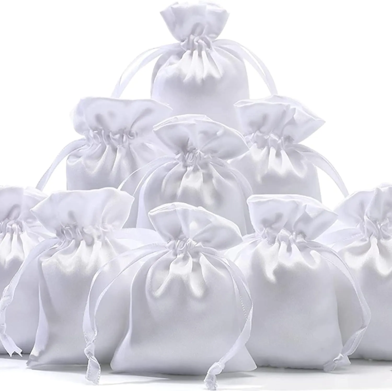 50 Pieces 3 x 4 Satin Bags with Drawstring Gift Pouch Mini Jewelry Small Wedding Favor Bags Smooth Soft Satin Fabric Candy Pouches for Baby Shower Decoration(White)