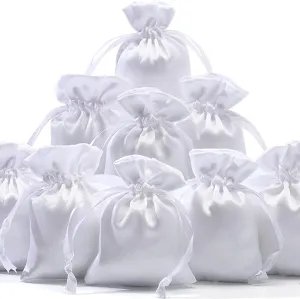 50 Pieces 3 x 4 Satin Bags with Drawstring Gift Pouch Mini Jewelry Small Wedding Favor Bags Smooth Soft Satin Fabric Candy Pouches for Baby Shower Decoration(White)