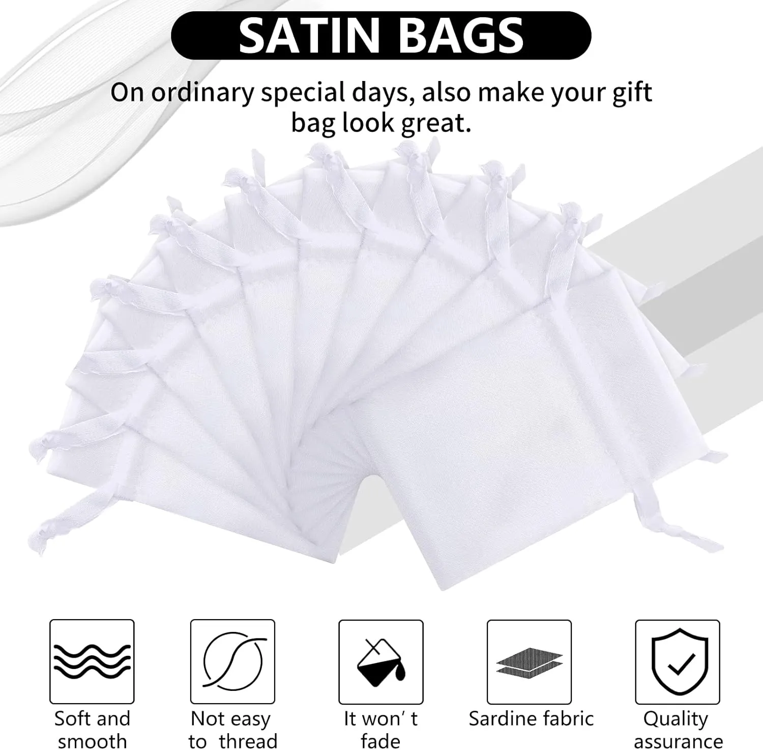 50 Pieces 3 x 4 Satin Bags with Drawstring Gift Pouch Mini Jewelry Small Wedding Favor Bags Smooth Soft Satin Fabric Candy Pouches for Baby Shower Decoration(White)
