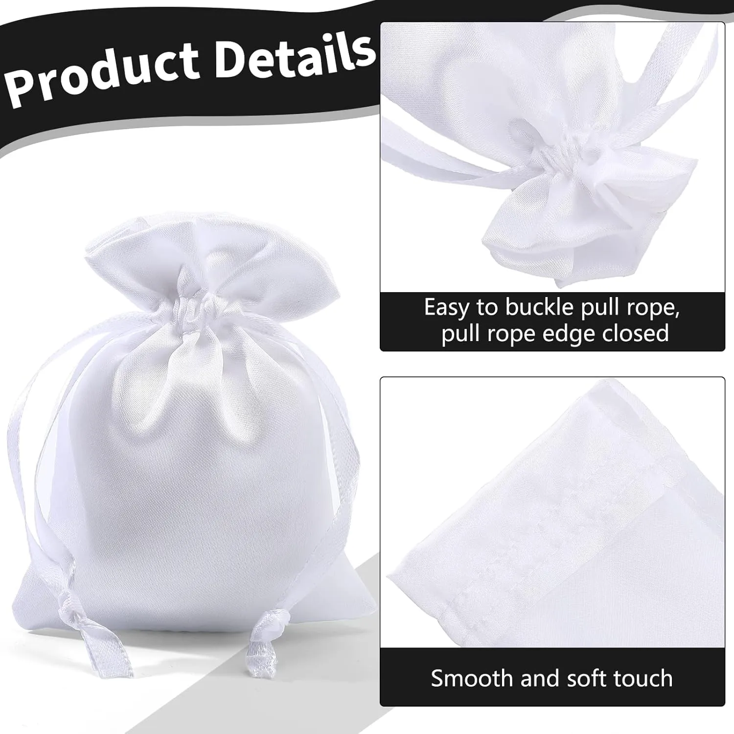 50 Pieces 3 x 4 Satin Bags with Drawstring Gift Pouch Mini Jewelry Small Wedding Favor Bags Smooth Soft Satin Fabric Candy Pouches for Baby Shower Decoration(White)