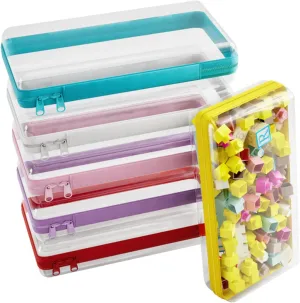 6 Pcs Clear Hard Zipper Case Hard-Sided Premium Storage Case Plastic Clear Hard Shell Zipper Pouch Portable Travel Organizer Box for Building Blocks Puzzles Cosmetics Makeup Pencil (S)