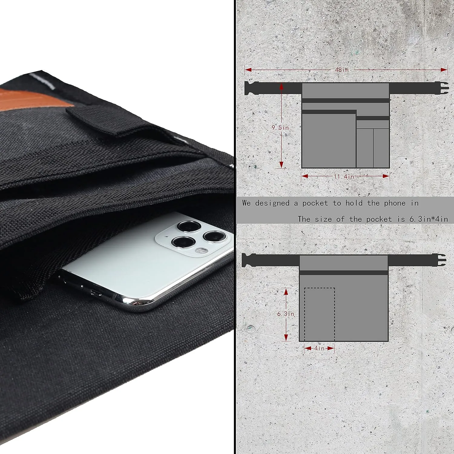 6-Pocket Single Side Tool Belt Pouch/Utility Belt/Work Apron for Carpenter and Gardener.Durable Canvas Construction.Comfortable Adjustable Belt.Light Weight.BLACK