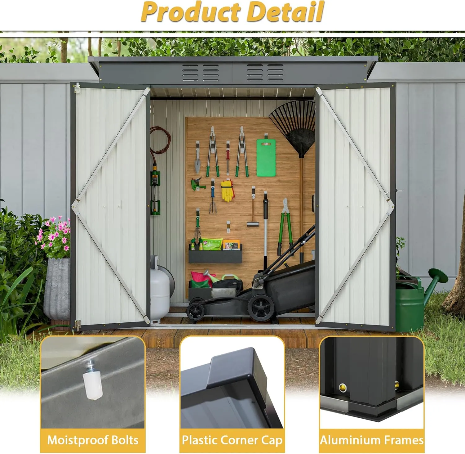 6 x 4 FT Outdoor Storage Shed, Metal Garden Shed with Floor Frame, Small Tool Shed Outdoor Storage with Lockable Sliding Doors & Air Vents, Storage House Waterproof for Backyard, Lawn, Black