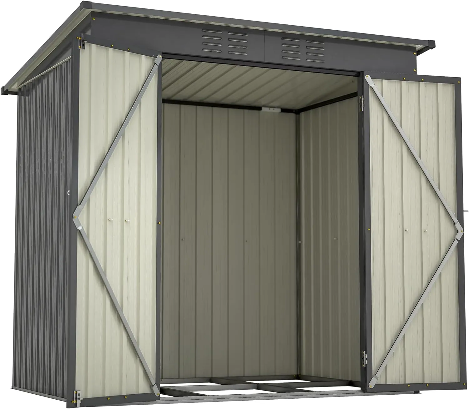 6 x 4 FT Outdoor Storage Shed, Metal Garden Shed with Floor Frame, Small Tool Shed Outdoor Storage with Lockable Sliding Doors & Air Vents, Storage House Waterproof for Backyard, Lawn, Black