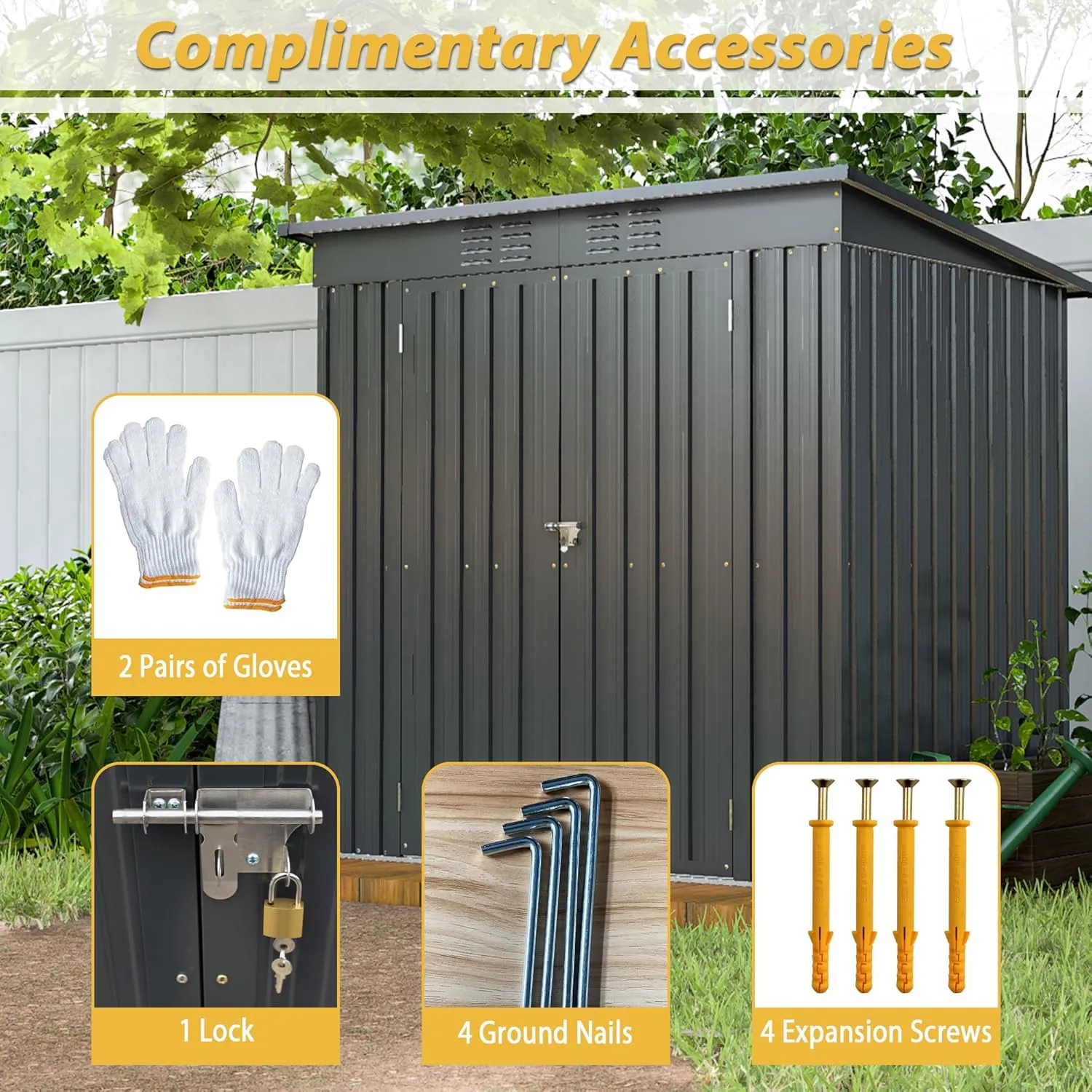 6 x 4 FT Outdoor Storage Shed, Metal Garden Shed with Floor Frame, Small Tool Shed Outdoor Storage with Lockable Sliding Doors & Air Vents, Storage House Waterproof for Backyard, Lawn, Black