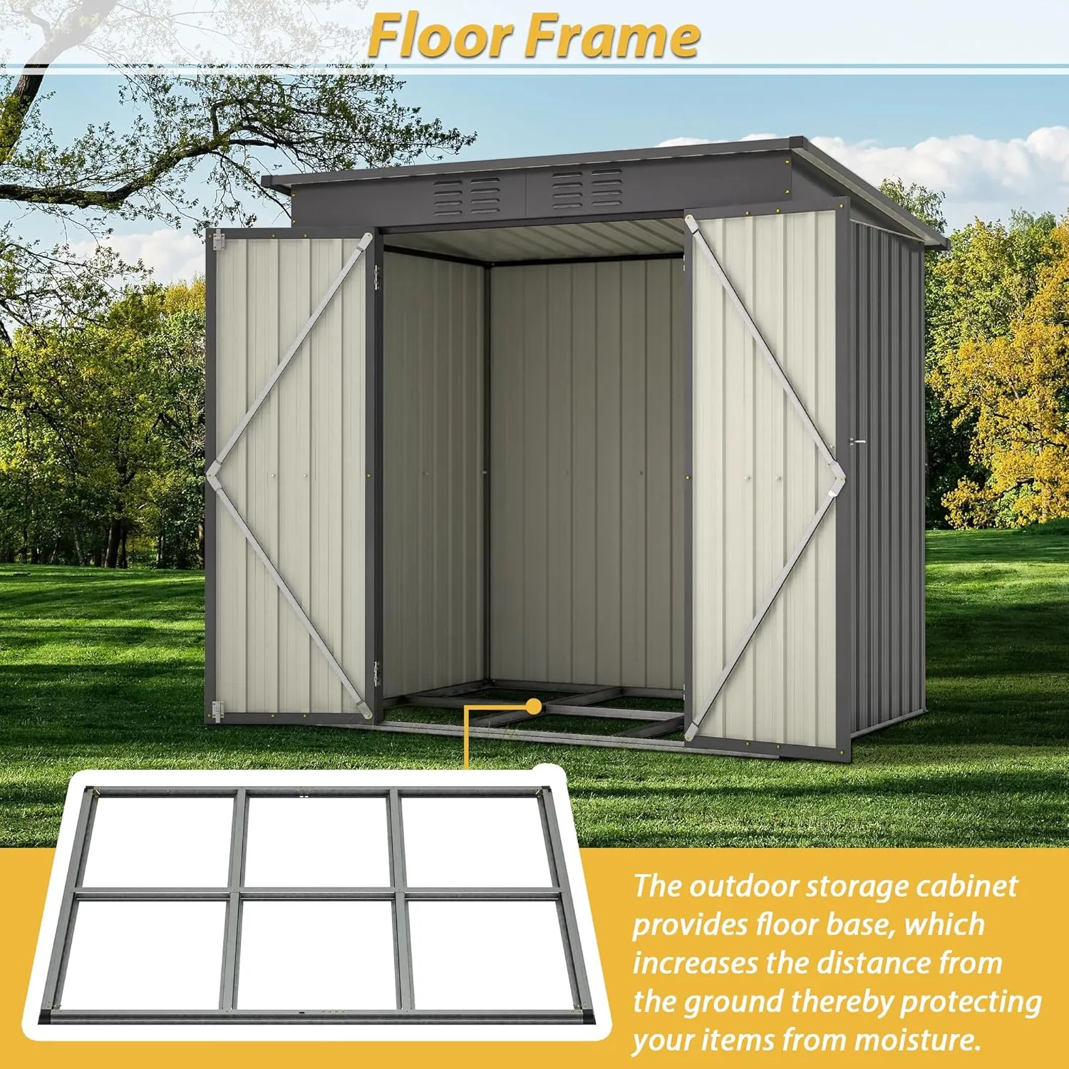 6 x 4 FT Outdoor Storage Shed, Metal Garden Shed with Floor Frame, Small Tool Shed Outdoor Storage with Lockable Sliding Doors & Air Vents, Storage House Waterproof for Backyard, Lawn, Black