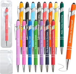 60 Piece Inspirational Pens Kit with Stylus Tip & Sayings – 30 Motivational Pen   30 Individual Bags – Uplifting Quote & Positive Ideas – For Teachers, Office, School, Meetings, Team Events