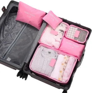 6Pcs/Set Travel Storage Bag Set for Clothes Tidy Organizer Wardrobe Suitcase Pouch Travel Organizer Bag (PINK)