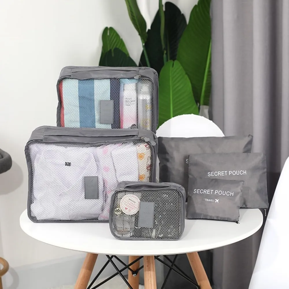 6Pcs/Set Travel Storage Bag Set for Clothes Tidy Organizer Wardrobe Suitcase Pouch Travel Organizer Bag (PINK)
