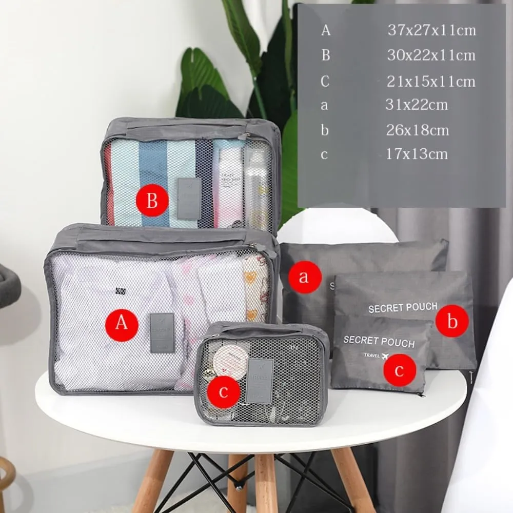 6Pcs/Set Travel Storage Bag Set for Clothes Tidy Organizer Wardrobe Suitcase Pouch Travel Organizer Bag (PINK)