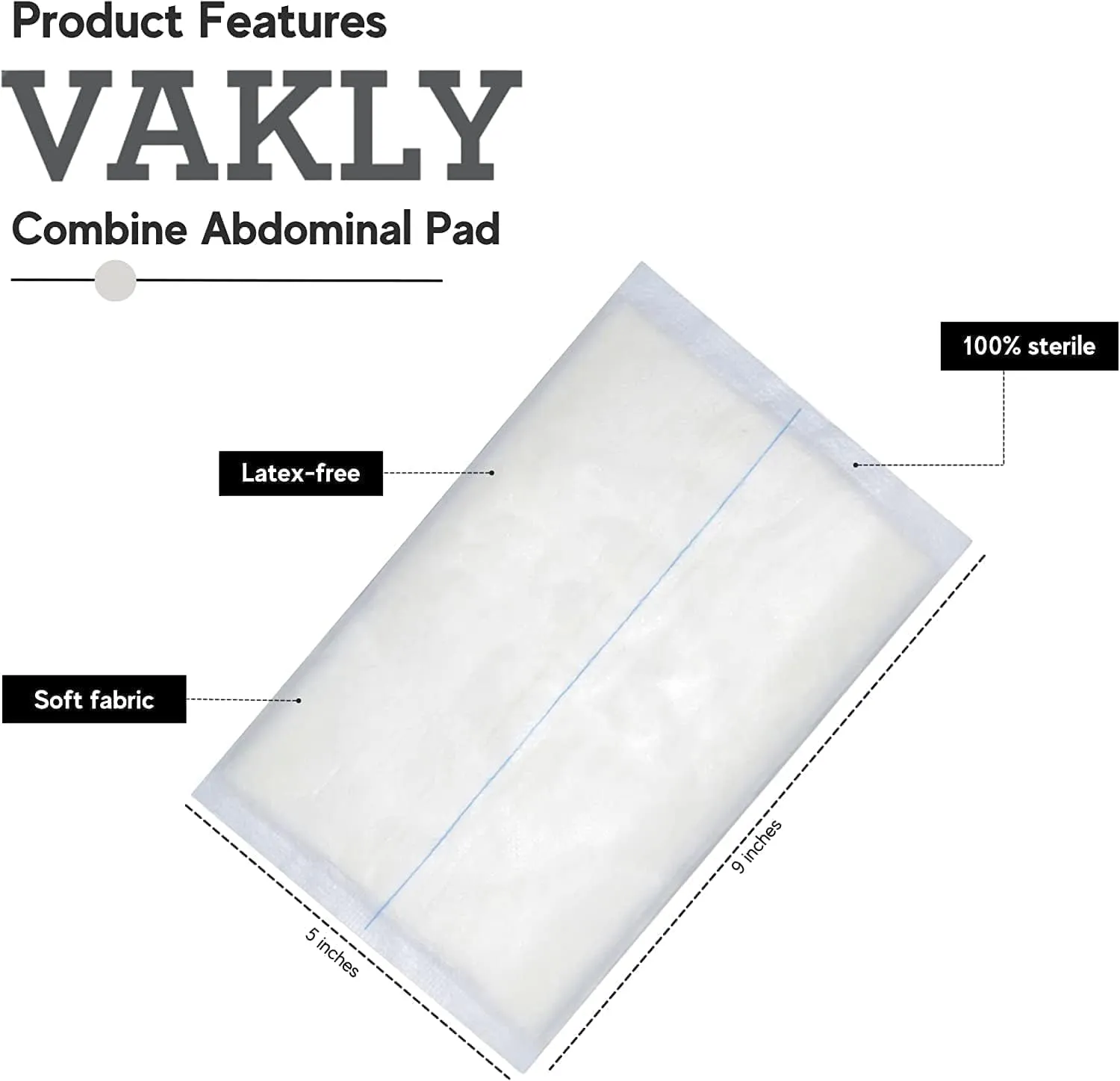 800 ABD Combine Abdominal Pads 5x9 High Absorbency Sterile Individually Wrapped 5''x9'' Non-Adherent Absorbent Post-Op Gauze - Heavy-Draining, Trauma and First Aid Wound Dressing