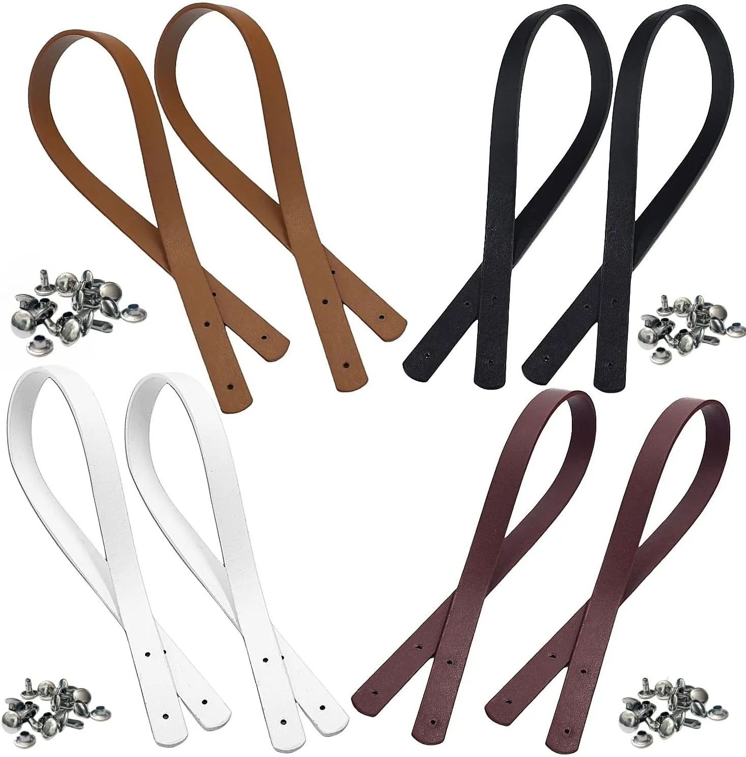 8Pcs 60cm/24 inch PU Leather Bag Handles, for Replacement Handbag Handle Belt for Bag Making Supplies 4 Colors ， with Iron Rivets ﻿