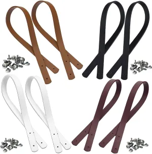8Pcs 60cm/24 inch PU Leather Bag Handles, for Replacement Handbag Handle Belt for Bag Making Supplies 4 Colors ， with Iron Rivets ﻿