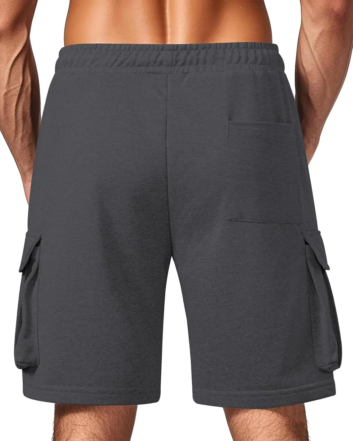 A WATERWANG Men's Cargo Sweat Shorts Casual Drawstring Elastic Waist Athletic Workout Gym Jogger Shorts with 5 Pockets