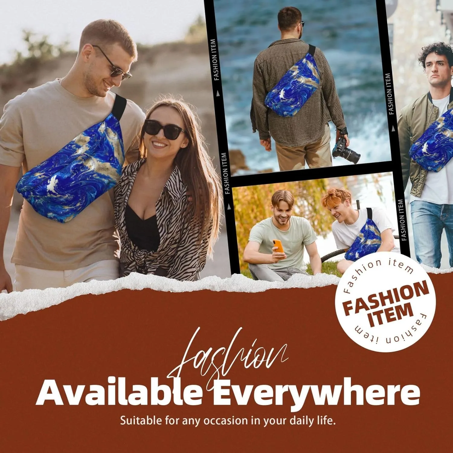 Abstract Marble Stone Multi-Purpose Fanny Pack and Crossbody Bag - High Capacity with Zipper Pockets, Ideal for Men and Women