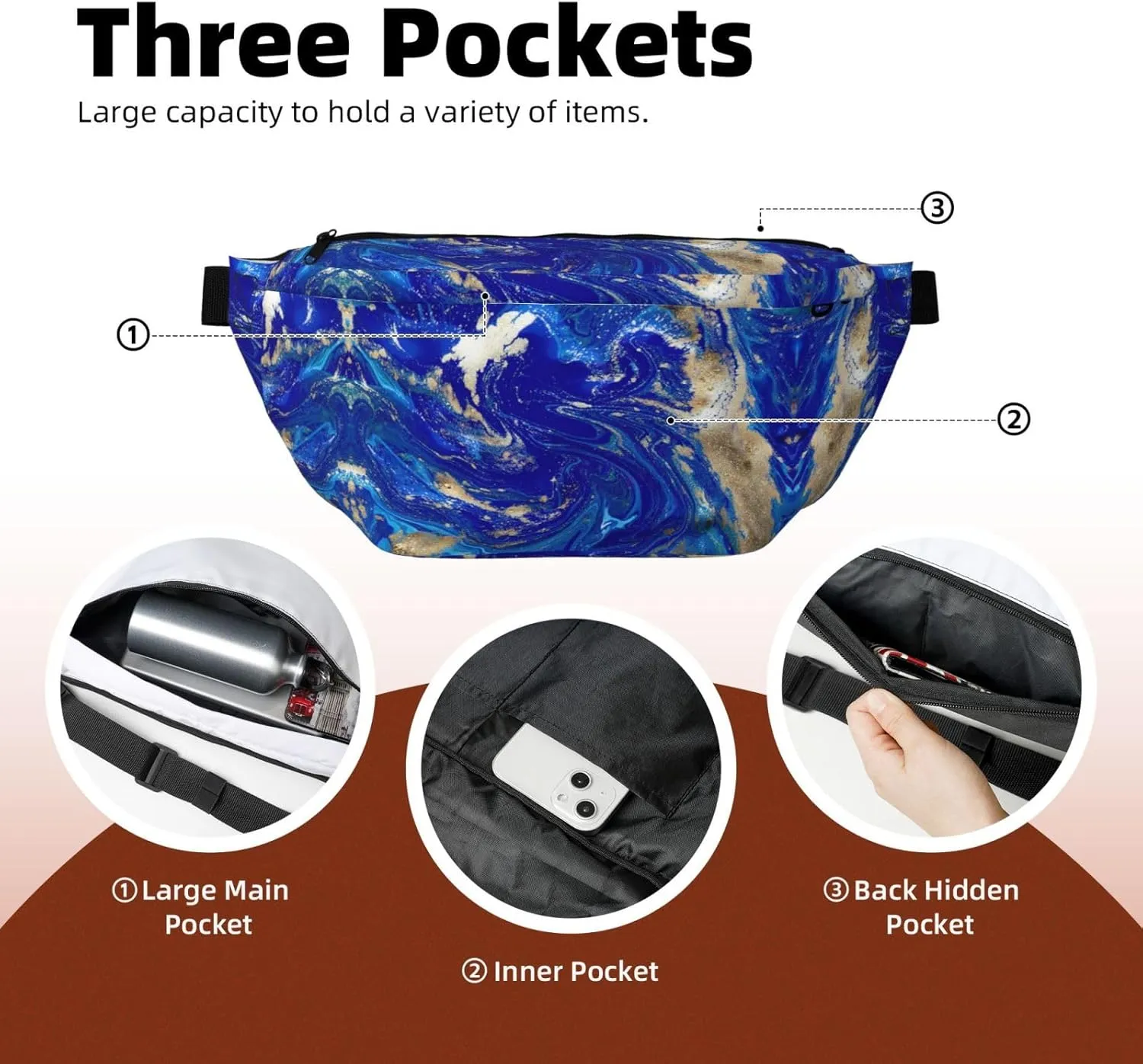 Abstract Marble Stone Multi-Purpose Fanny Pack and Crossbody Bag - High Capacity with Zipper Pockets, Ideal for Men and Women