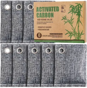 Activated Charcoal Odor Absorber 8 Pack, Natural Coconut Charcoal Air Purifying Bag for Strong Odor, Charcoal Bags Odor Absorber for Fresh Home Car Closet Smoke Room Musty Odor Eliminator Deodorizer