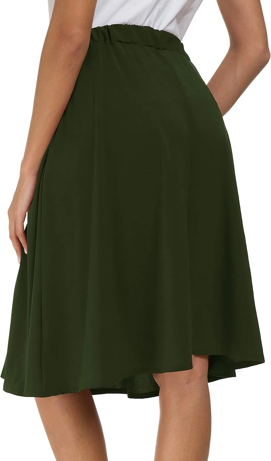 Afibi Womens High Waisted A Line Pleated Midi Skirt Button Front Skirts with Pocket