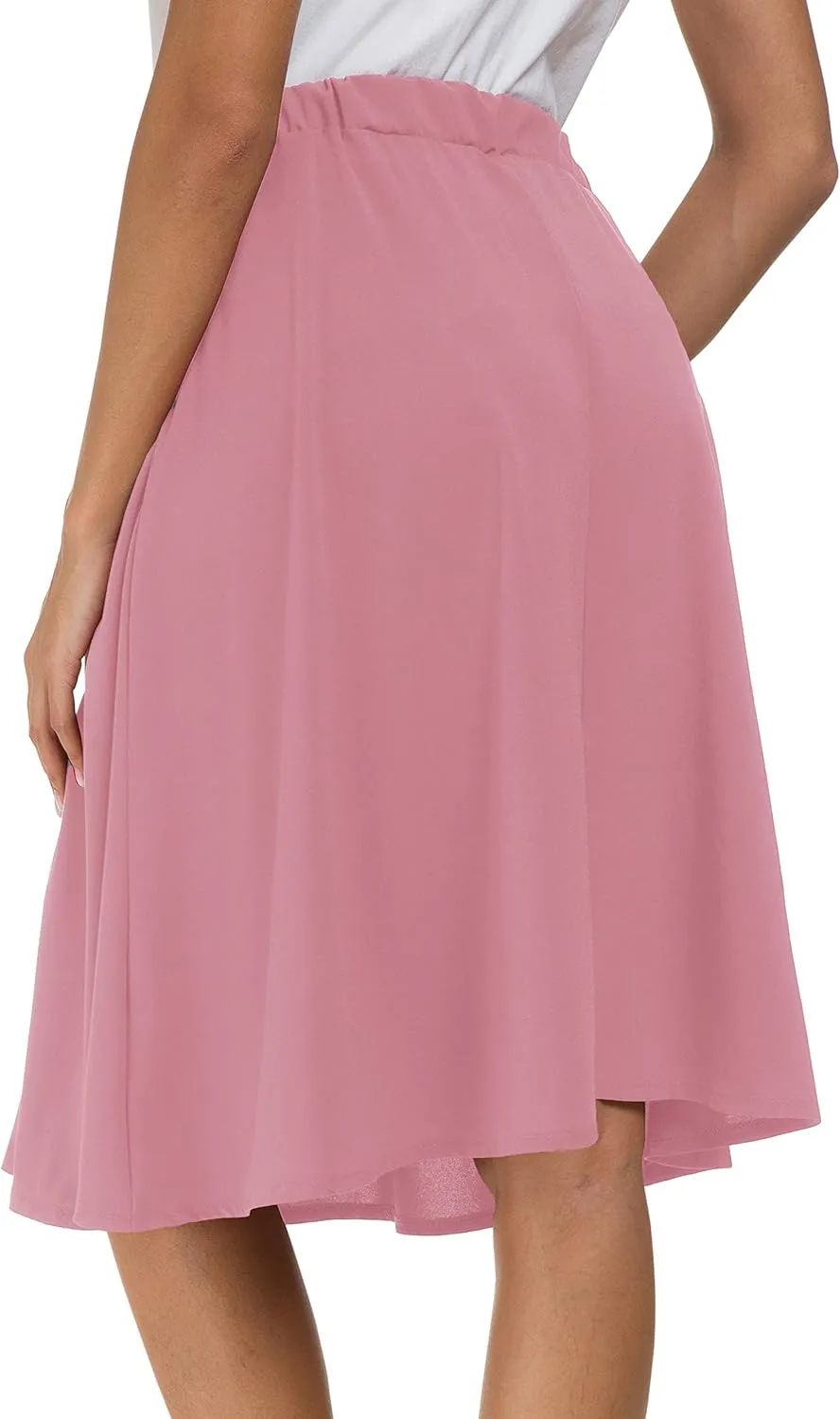 Afibi Womens High Waisted A Line Pleated Midi Skirt Button Front Skirts with Pocket