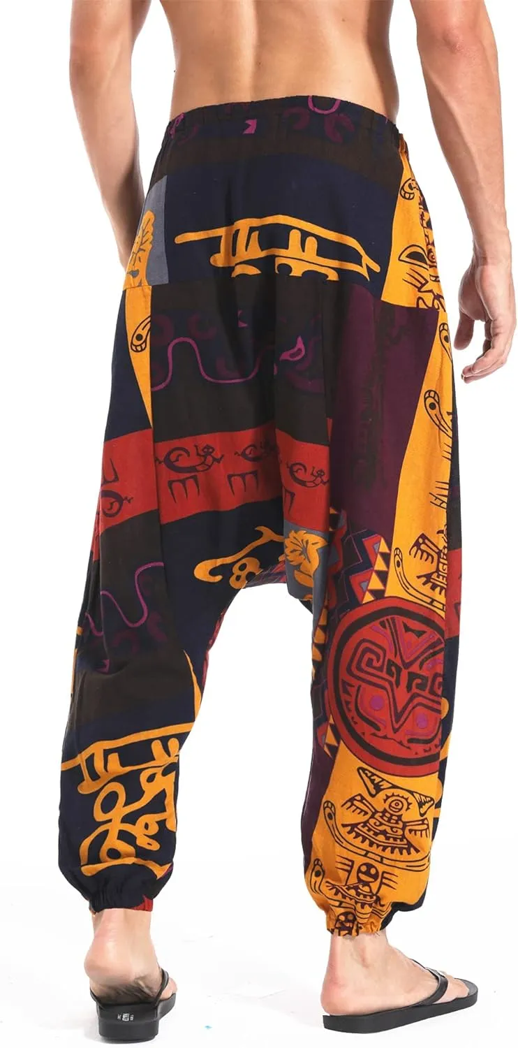 AITFINEISM Men's Drawstring Aladdin Hippie Harem Pants Loose Drop Crotch Trousers
