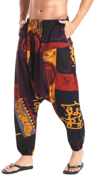AITFINEISM Men's Drawstring Aladdin Hippie Harem Pants Loose Drop Crotch Trousers