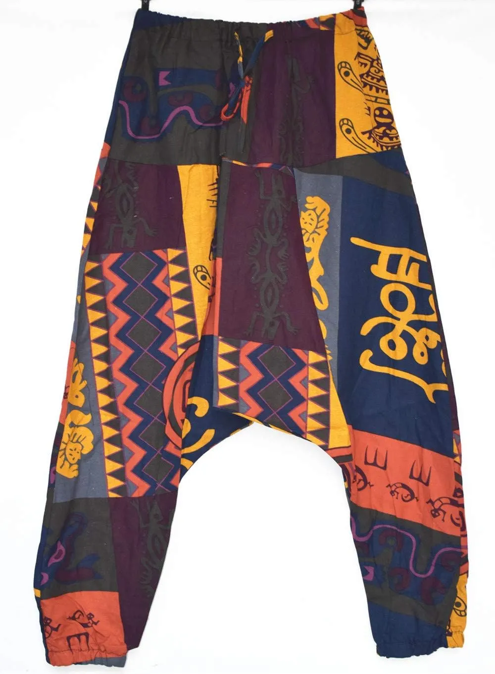 AITFINEISM Men's Drawstring Aladdin Hippie Harem Pants Loose Drop Crotch Trousers