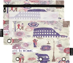 ALAZA Binder Pouches, Love in Rome Pencil Bags Case or Office Art Supplies Home, 2 Pack