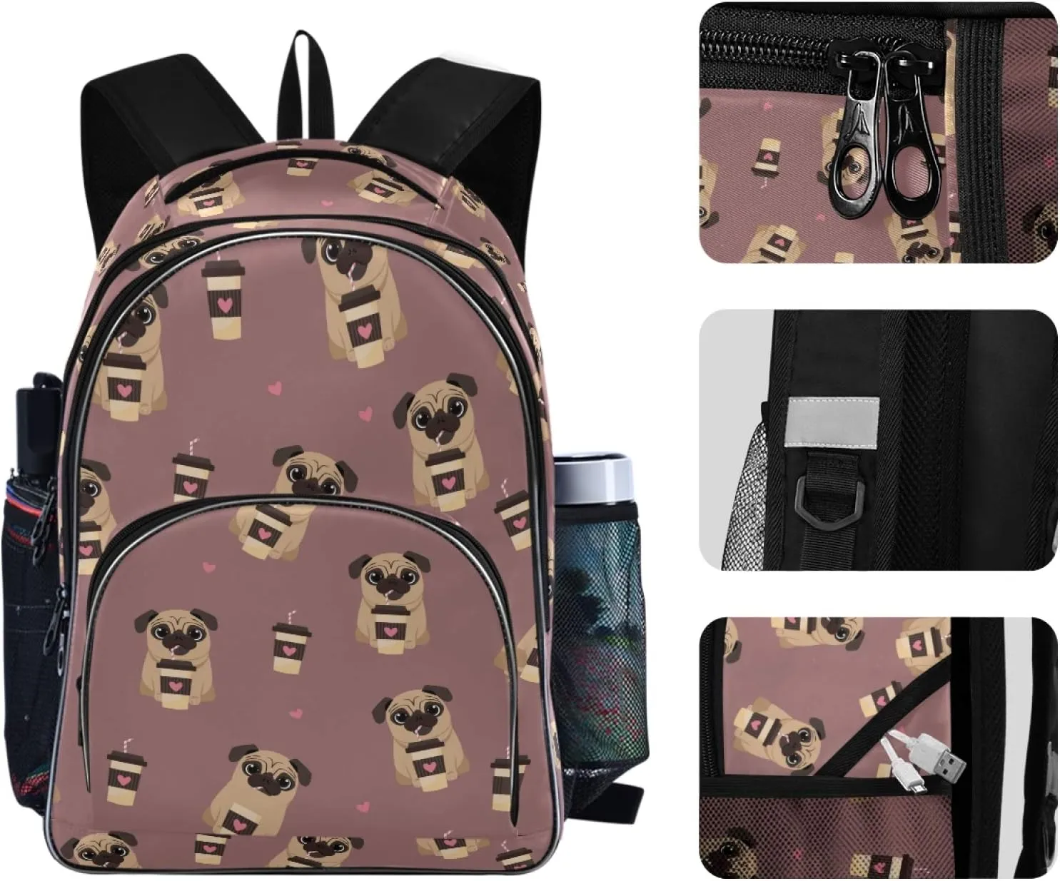 ALAZA Pug Dog with Coffee Pattern Backpack Daypack Laptop Work Travel College Bag for Men Women Fits 15.6 Inch Laptop