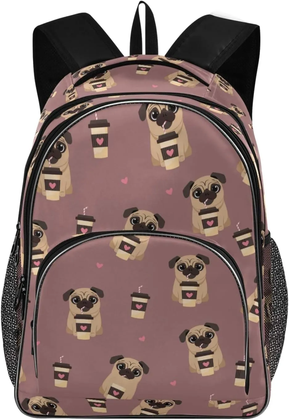 ALAZA Pug Dog with Coffee Pattern Backpack Daypack Laptop Work Travel College Bag for Men Women Fits 15.6 Inch Laptop