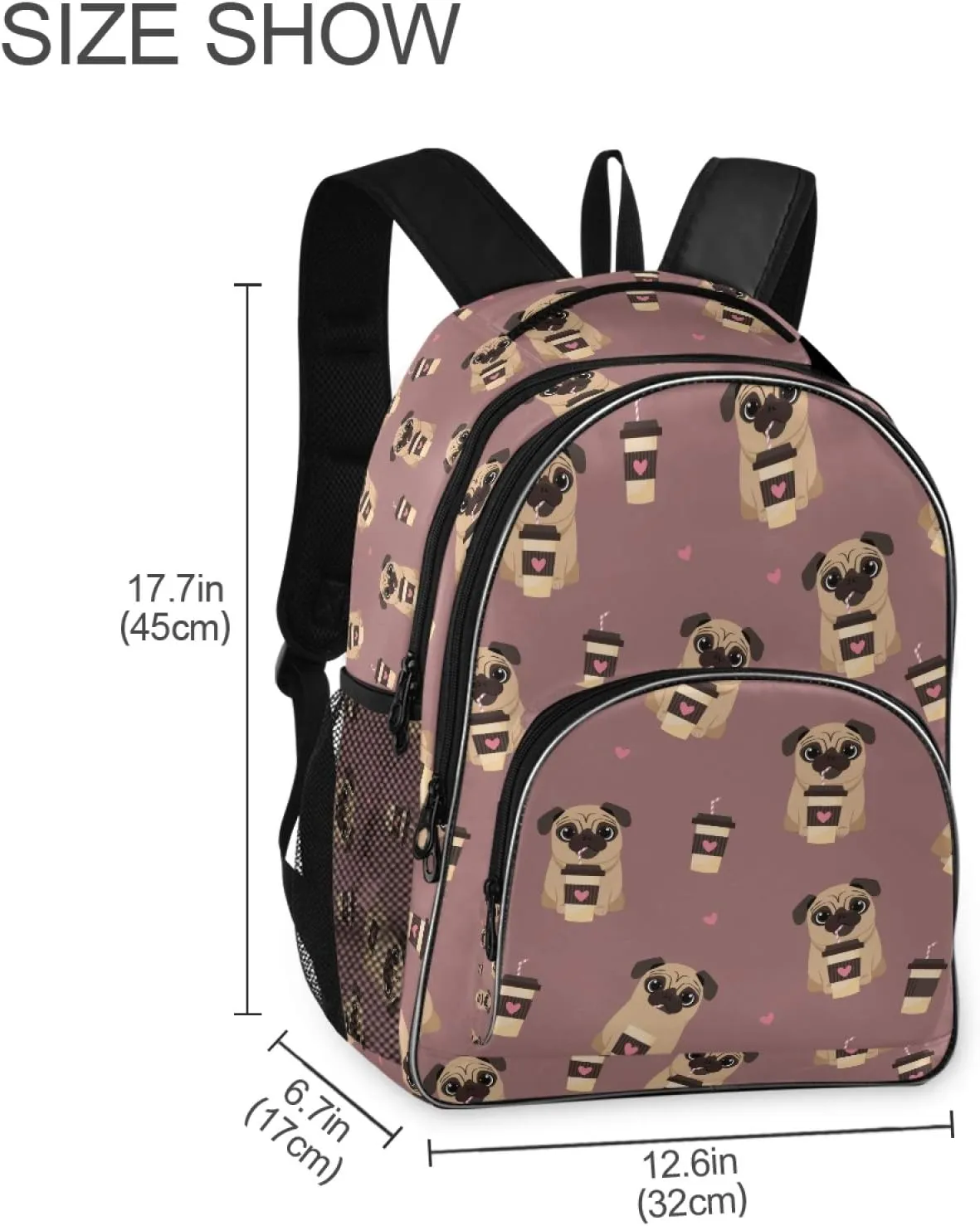 ALAZA Pug Dog with Coffee Pattern Backpack Daypack Laptop Work Travel College Bag for Men Women Fits 15.6 Inch Laptop