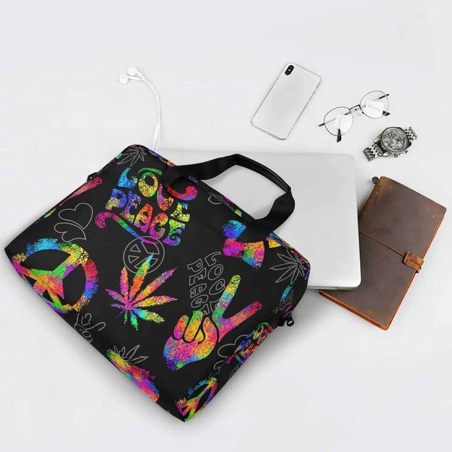 ALAZA Rainbow Peace Love Sign Gesture Laptop Case Bag Sleeve Portable Crossbody Messenger Briefcase w/Strap Handle, 13 14 15.6 inch