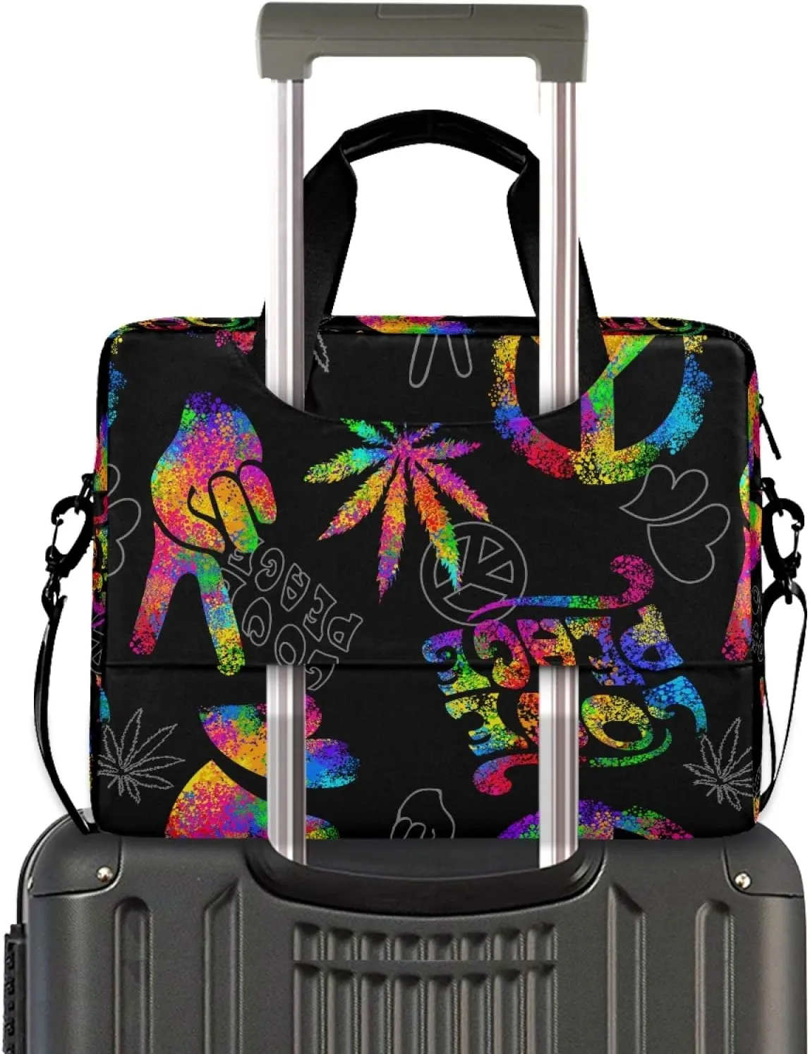 ALAZA Rainbow Peace Love Sign Gesture Laptop Case Bag Sleeve Portable Crossbody Messenger Briefcase w/Strap Handle, 13 14 15.6 inch