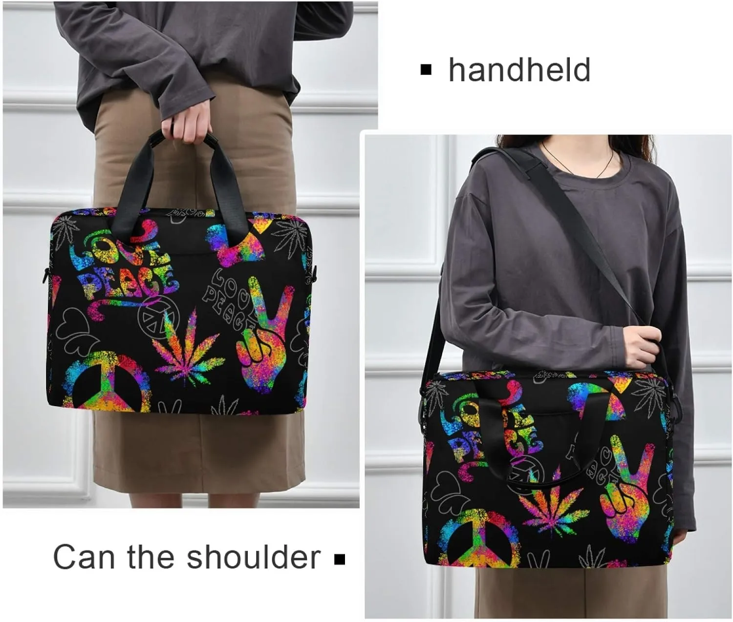 ALAZA Rainbow Peace Love Sign Gesture Laptop Case Bag Sleeve Portable Crossbody Messenger Briefcase w/Strap Handle, 13 14 15.6 inch