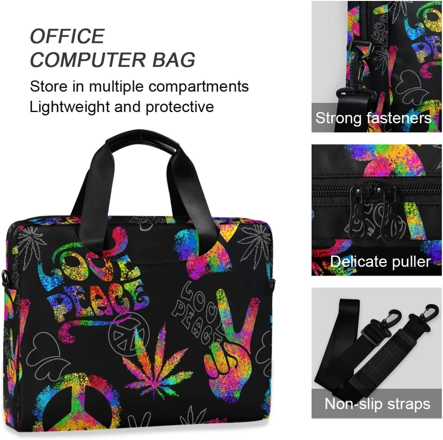 ALAZA Rainbow Peace Love Sign Gesture Laptop Case Bag Sleeve Portable Crossbody Messenger Briefcase w/Strap Handle, 13 14 15.6 inch