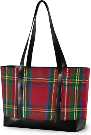 ALAZA Red and Green Tartan Plaid Pattern Women Laptop Tote Bag for Woman Fits 15.6 inch Laptop Organizer Bag Teacher Work Purse