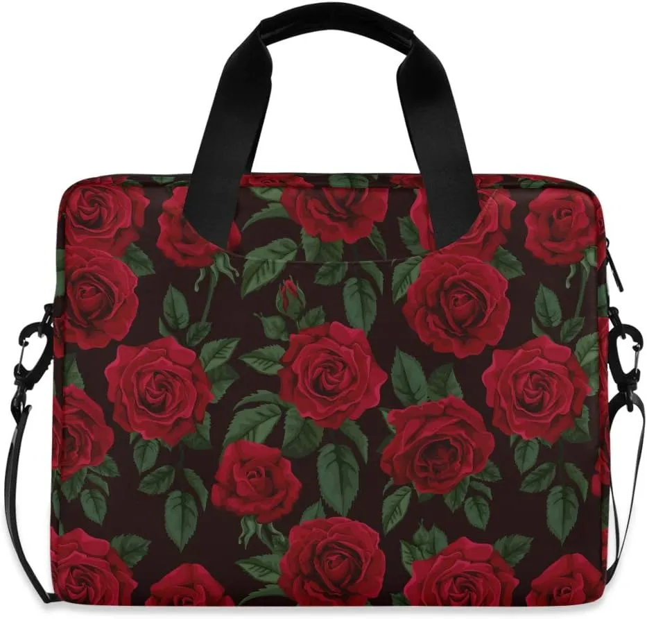 ALAZA Red Rose Flower Floral Laptop Case Bag Sleeve Portable Crossbody Messenger Briefcase w/Strap Handle, 13 14 15.6 inch
