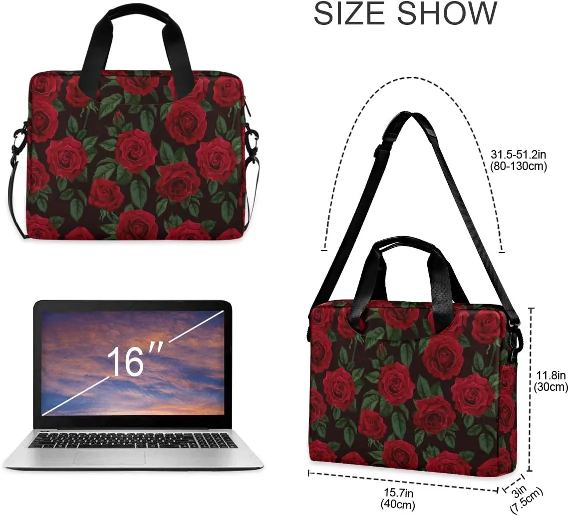 ALAZA Red Rose Flower Floral Laptop Case Bag Sleeve Portable Crossbody Messenger Briefcase w/Strap Handle, 13 14 15.6 inch