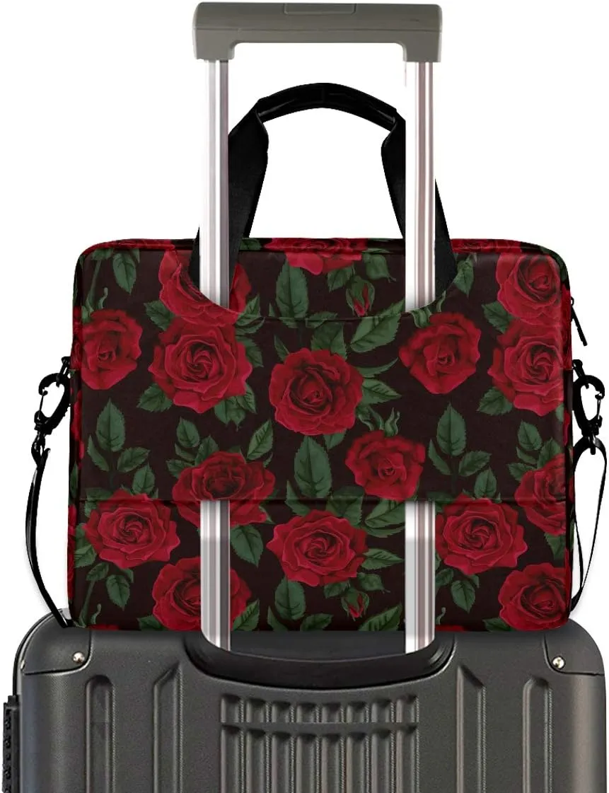 ALAZA Red Rose Flower Floral Laptop Case Bag Sleeve Portable Crossbody Messenger Briefcase w/Strap Handle, 13 14 15.6 inch