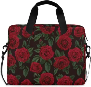 ALAZA Red Rose Flower Floral Laptop Case Bag Sleeve Portable Crossbody Messenger Briefcase w/Strap Handle, 13 14 15.6 inch