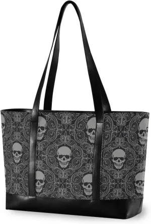 ALAZA Skull Pattern Laptop Tote Bag,Fits 15.6 Inch Laptop,Womens Lightweight Canvas Leather Tote Bag Shoulder Bag