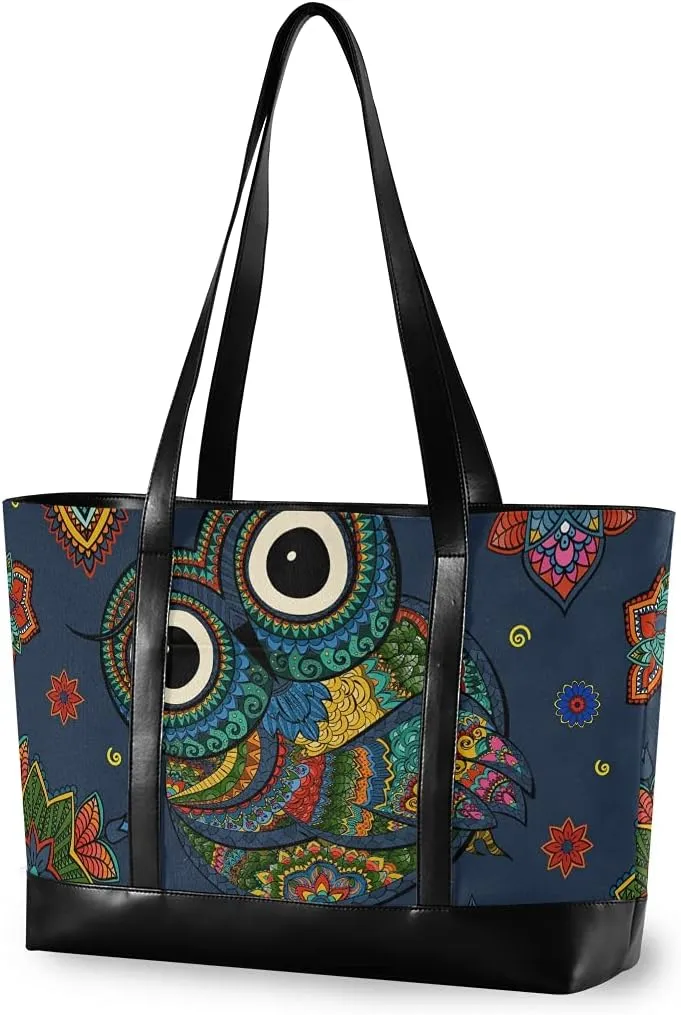 ALAZA Tribal Ethnic Owl Boho Laptop Tote Bag for Woman 15.6 inch Laptop Organizer Bag Teacher Work Purse