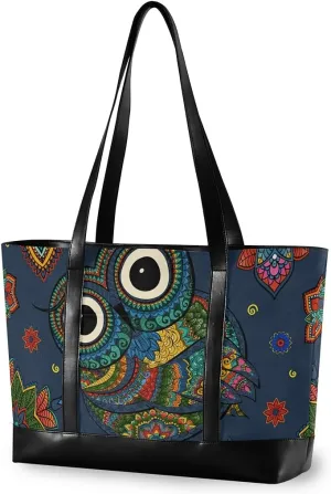 ALAZA Tribal Ethnic Owl Boho Laptop Tote Bag for Woman 15.6 inch Laptop Organizer Bag Teacher Work Purse