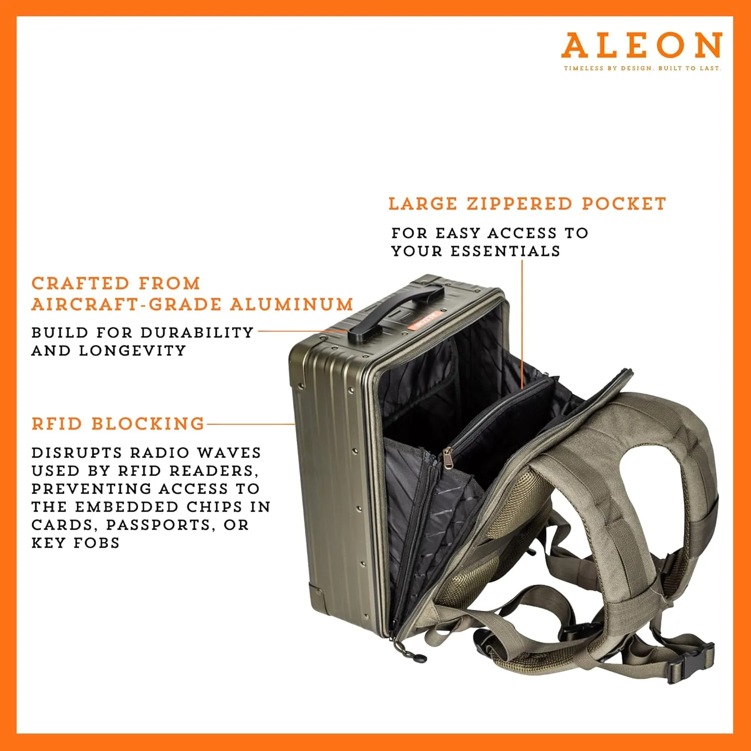 Aleon 16" Hybrid Aluminum Backpack for Men & Women | Fits 13" Laptop | Hard Shell Tech Backpack for Business, Gaming, or Photography (Bronze)