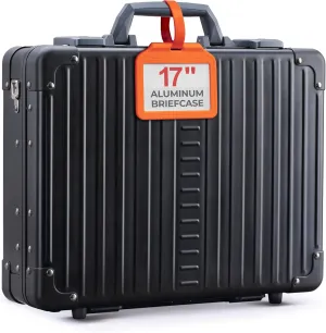 Aleon 17" Premium Aluminum Briefcase for Men – Shockproof Hard Shell Laptop Attache Case with Two TSA Key Locks, Metal Carrying Case for Travel, Storage, and Business Equipment (Onyx)