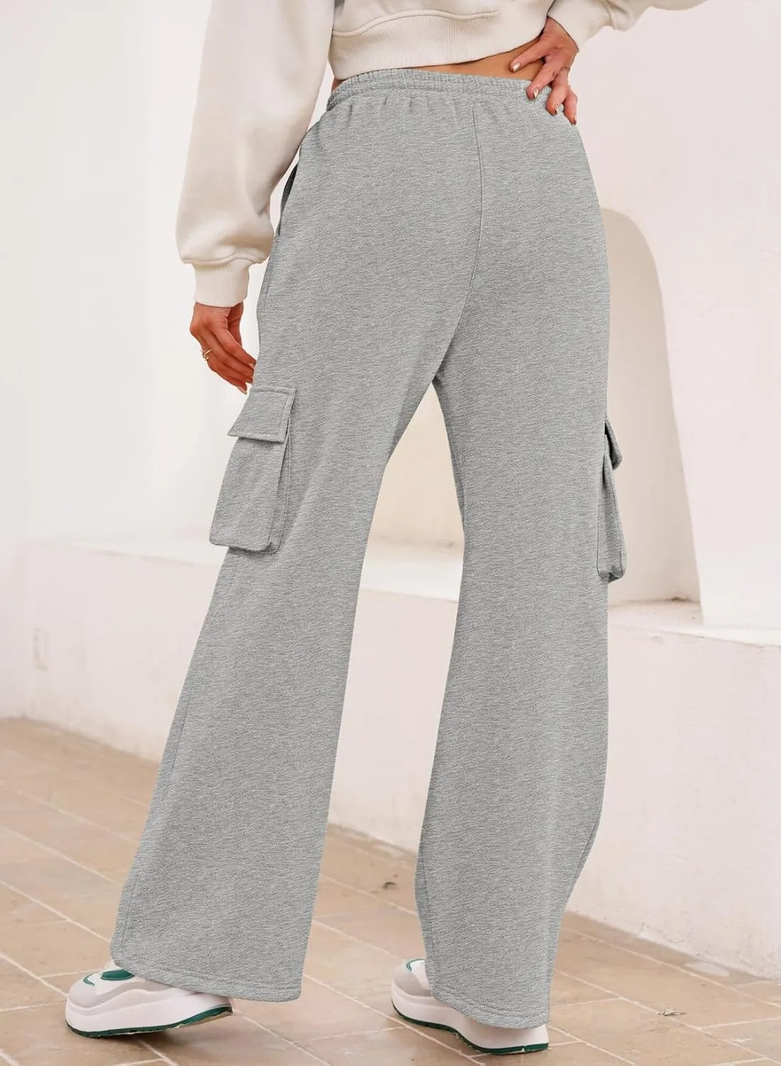 Aleumdr Women High Waisted Drawstring Wide Leg Cargo Pants 2025 Trendy Casual Baggy Joggers Pants with Pockets