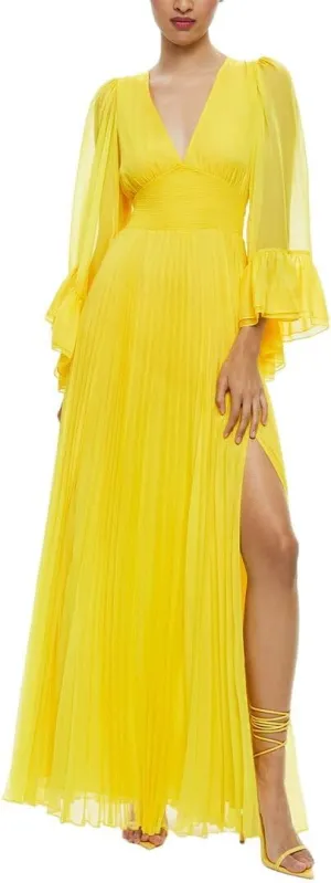 alice   olivia Selene Deep V Pleated Maxi Dress