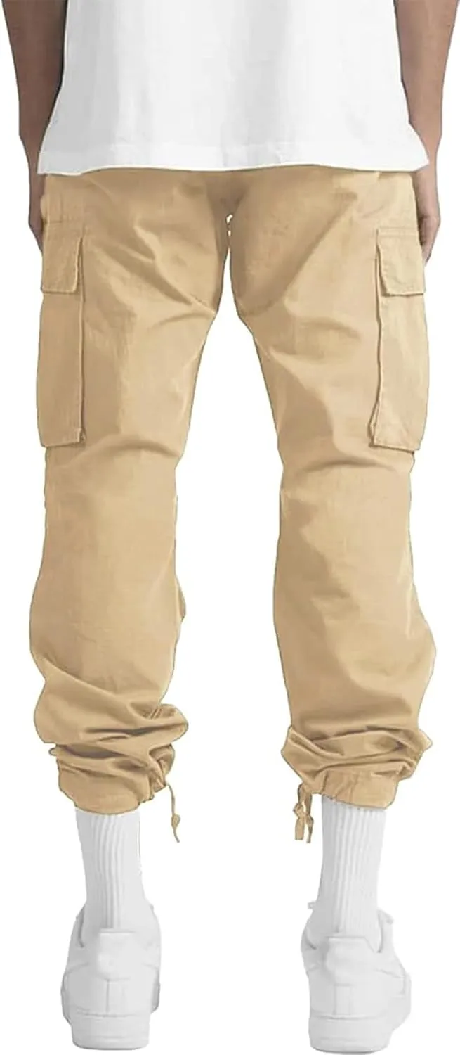 ALLABREVE Mens Casual Joggers Pants Hiking Drawstring Chino Cargo Pants Straight Leg Pants