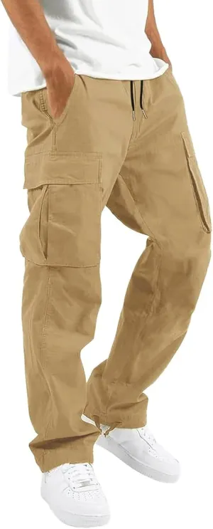 ALLABREVE Mens Casual Joggers Pants Hiking Drawstring Chino Cargo Pants Straight Leg Pants