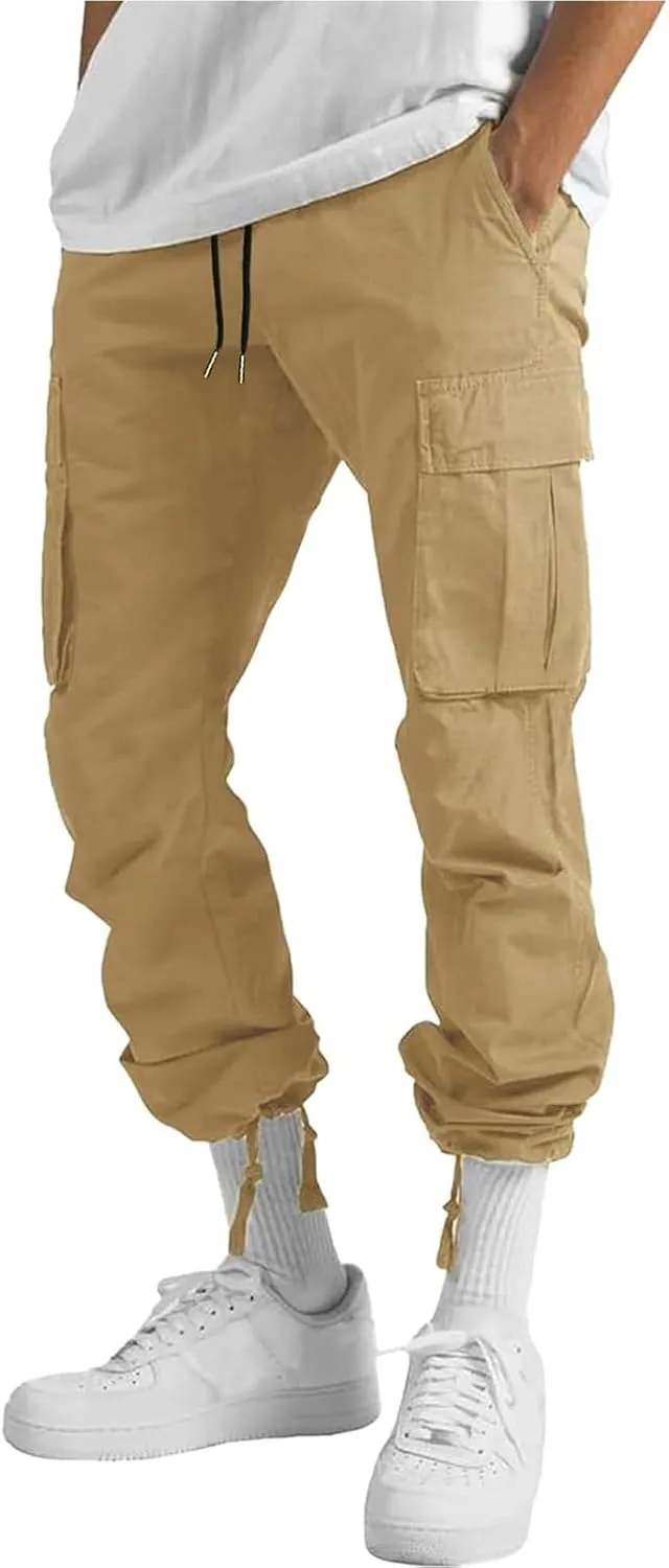 ALLABREVE Mens Casual Joggers Pants Hiking Drawstring Chino Cargo Pants Straight Leg Pants